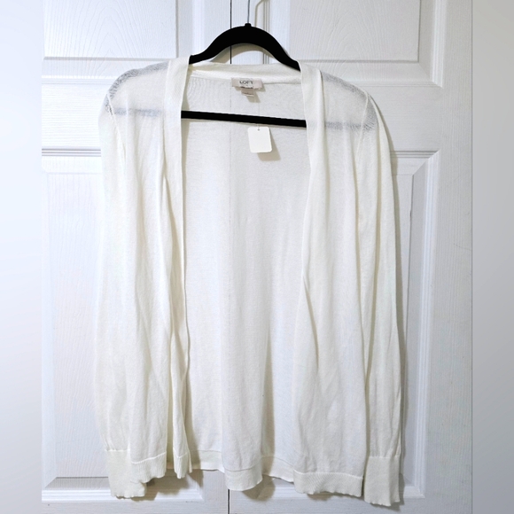 LOFT Women's Size Small Cream Thin Stretchy Open Front Cardigan Sweater - Picture 1 of 2